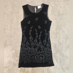 Vintage Velvet Floral Y2K Lined Midnight Blue Witchy Mini Dress